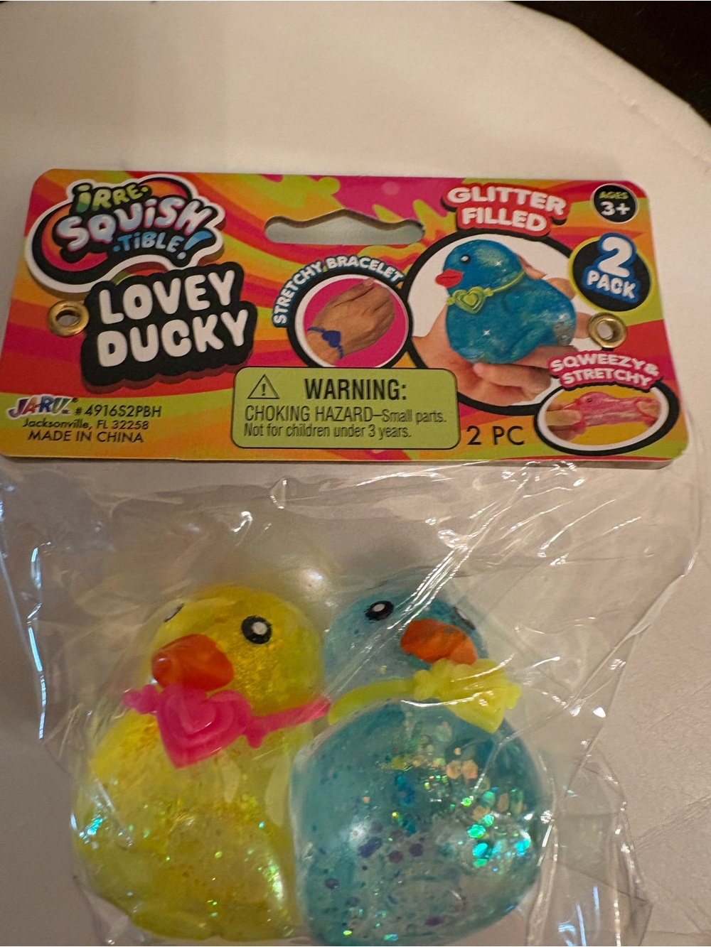 Lovey Ducky Glitter-Filled Stretchy Squishy Ducks - Yellow & Blue - IrreSquish